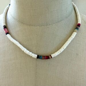 Natural Shell Heishi Necklace with Dyed Shell Accents